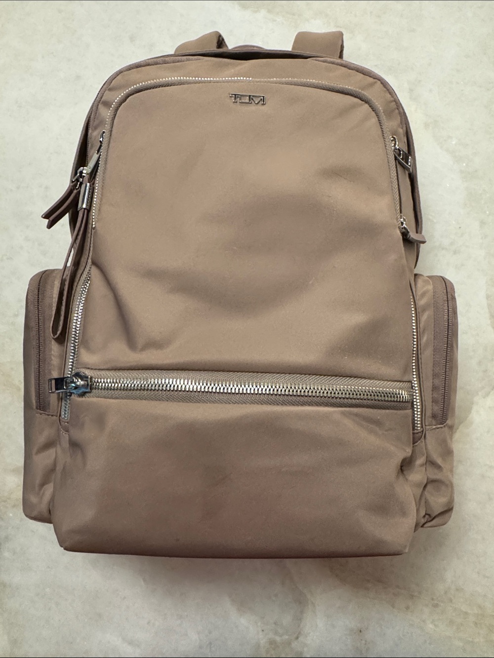 Tumi Taupe Backpack with Silver Hardware